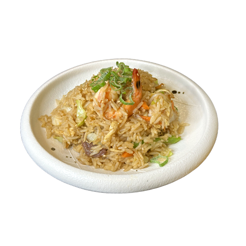 Arròs saltejat amb gambes i vadella