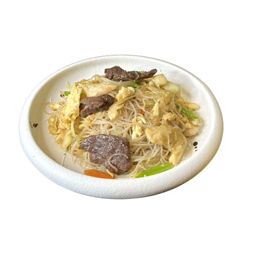 Fideus d'arròz amb vadella i pollastre